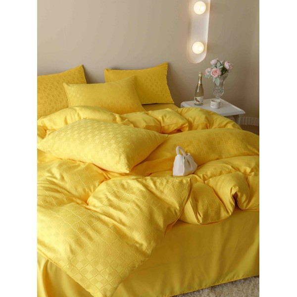 Set Lenjerie de Pat, Bumbac Tip Jacquard Finetat, 6 Piese, Galben, LDJ-006