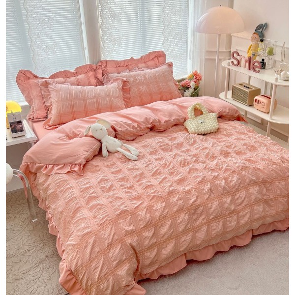 Lenjerie Bumbac Creponat, 6 Piese, Pat 2 Persoane, Somon, LFC-004