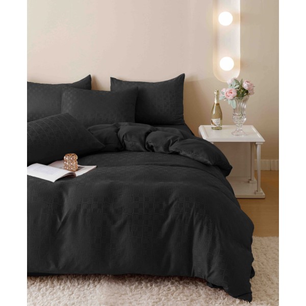 Set Lenjerie de Pat, Bumbac Tip Jacquard Finetat, 6 Piese, Negru, LDJ-011 Set Lenjerie de Pat, Bumbac Tip Jacquard Finetat, 6 Piese, Negru, LDJ-011