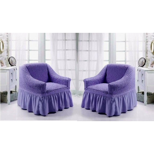 Set 2 huse elastice si creponate pentru fotolii, cu volanas, Lila, HFC-010