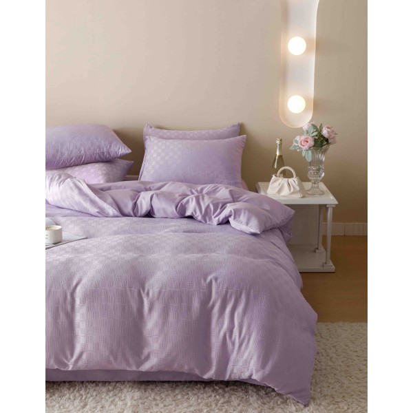 Set Lenjerie de Pat, Bumbac Tip Jacquard Finetat, 6 Piese, Lila, LDJ-010