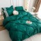Lenjerie pat dublu finet 6 piese cu pliuri, inimioare și broderie-verde smarald, LIB-029