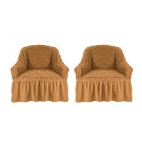 Set 2 huse elastice si creponate pentru fotolii, cu volanas, Bej deschis, HFC-014