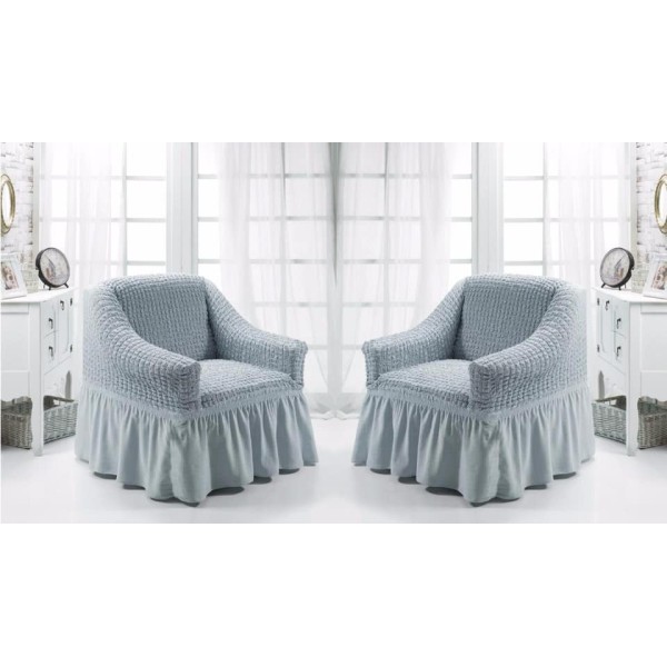 Set 2 huse elastice si creponate pentru fotolii, cu volanas, Gri deschis, HFC-008